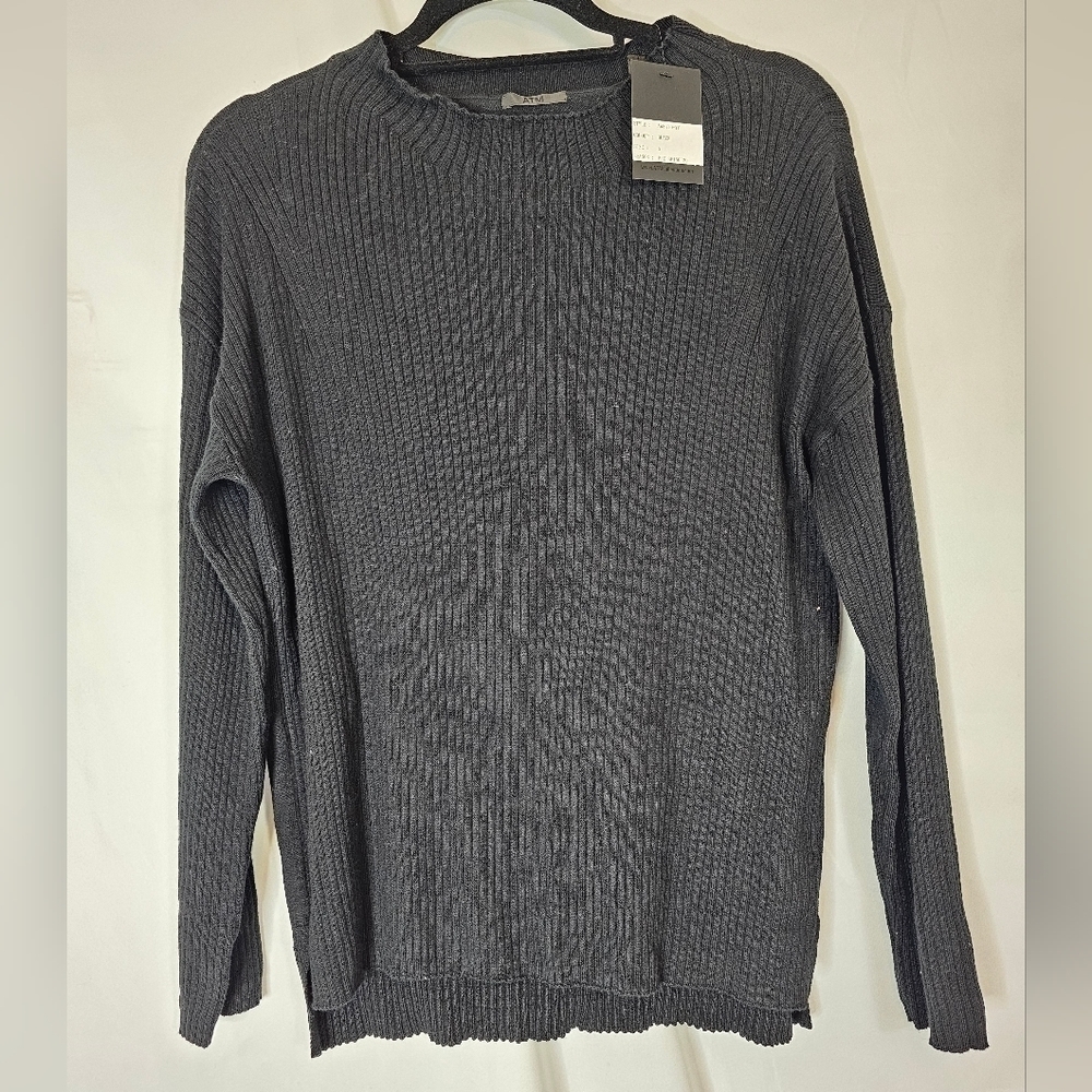 Atm black ribbed long-sleeved boatneck sweater in size Small NWT